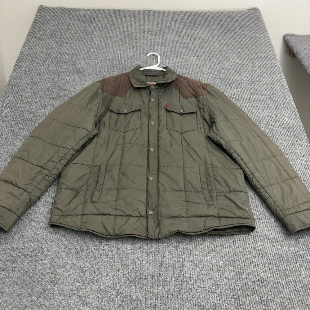 Levis Jacket Mens XXL Green Polyester Quilted Western Puffer Workwear Outdoor